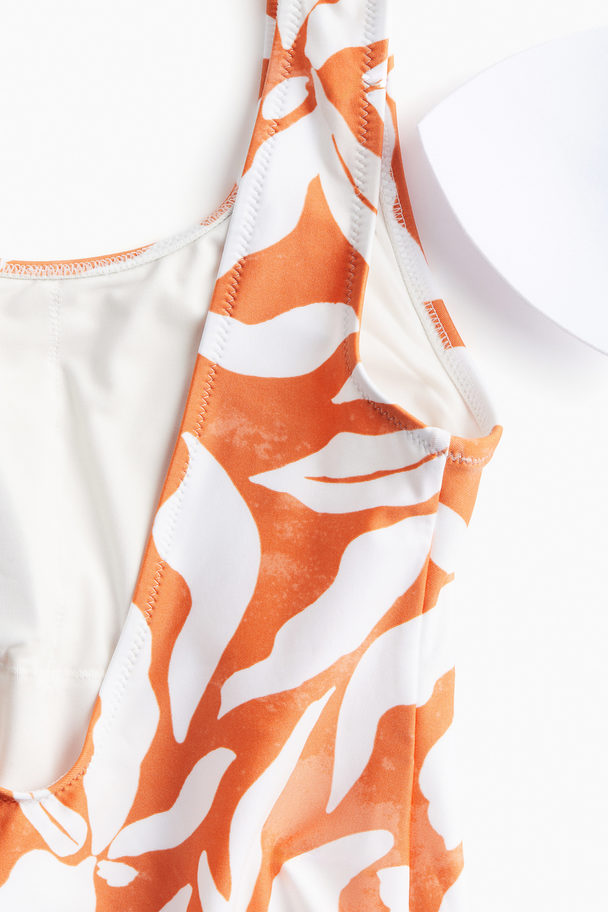 H&M Padded-cup High-leg Swimsuit Orange/patterned