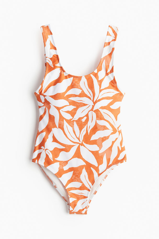 H&M Padded-cup High-leg Swimsuit Orange/patterned