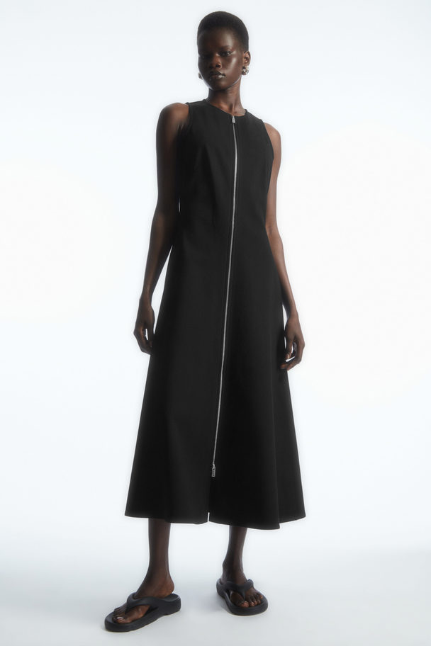COS Flared Zip-up Midi Dress Black
