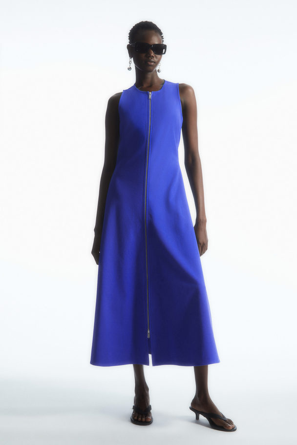 COS Flared Zip-up Midi Dress Bright Blue