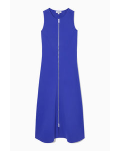 Flared Zip-up Midi Dress Bright Blue