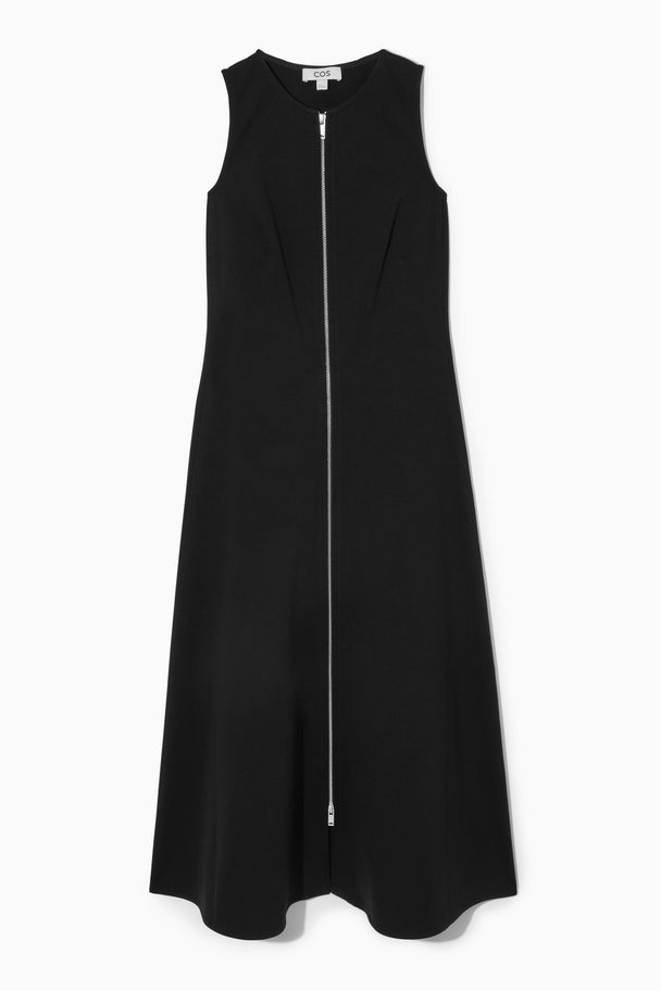COS Flared Zip-up Midi Dress Black