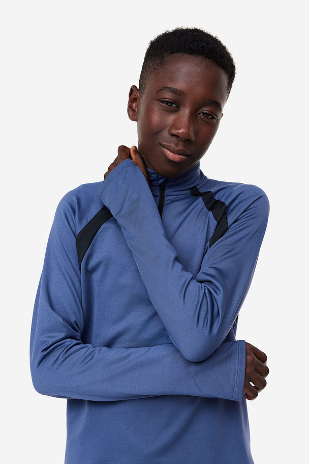 H&M Warmes Sportshirt mit Zipper Dunkelblau/Blockfarben