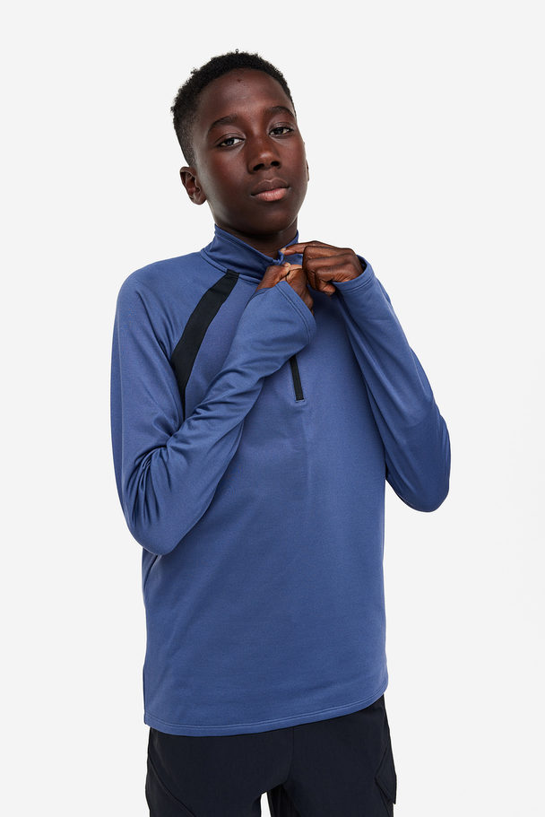 H&M Warm Sportshirt Met Ritssluiting Boven Donkerblauw/blokkleuren