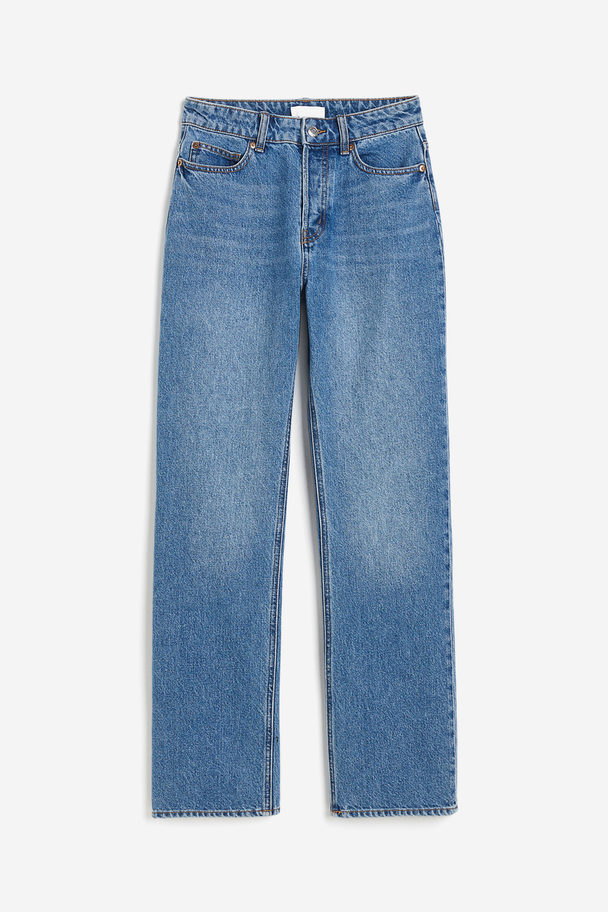 H&M Straight High Jeans Mittleres Denimblau