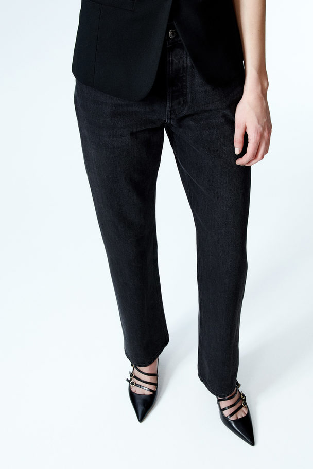 H&M Straight High Jeans Schwarz/Washed out