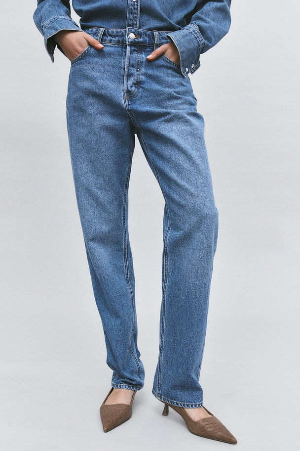 H&M Straight High Jeans Mittleres Denimblau