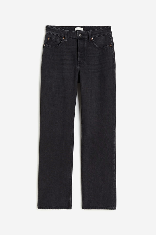 H&M Straight High Jeans Schwarz/Washed out