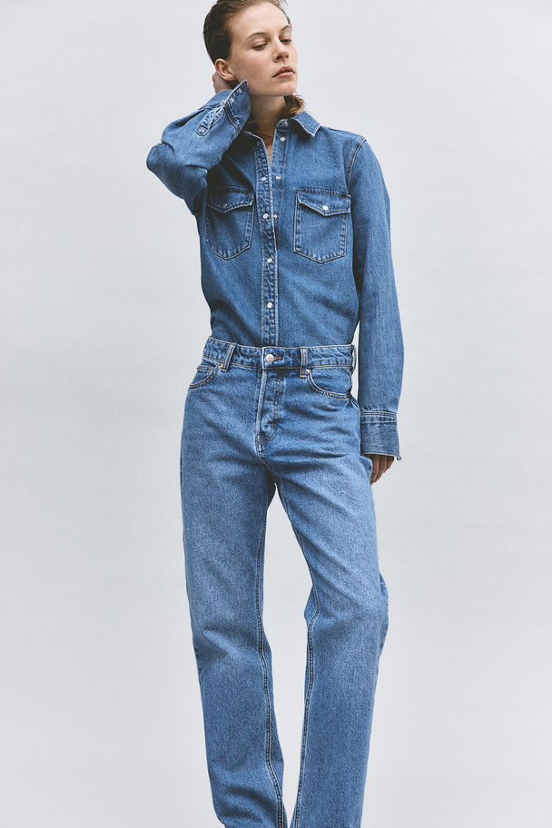 H&M Straight High Jeans Mittleres Denimblau