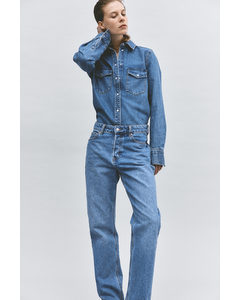 Straight High Jeans Mittleres Denimblau