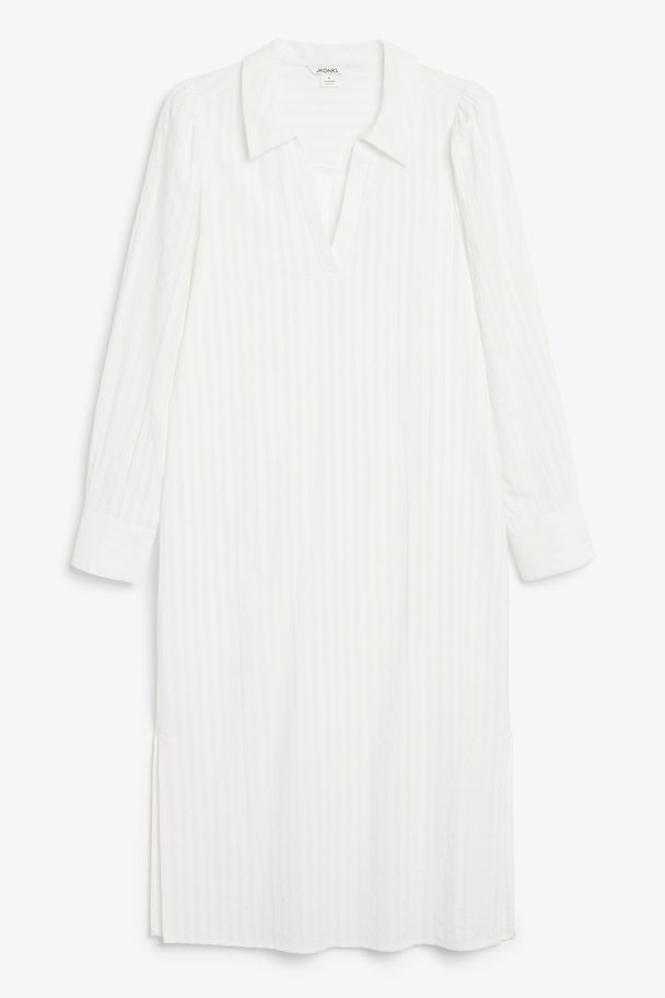 Monki White Long-sleeved Midi Shirt Dress White