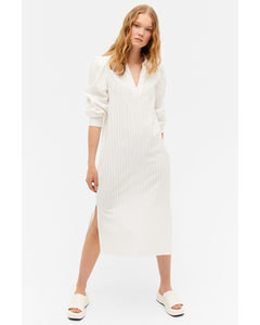 White Long-sleeved Midi Shirt Dress White