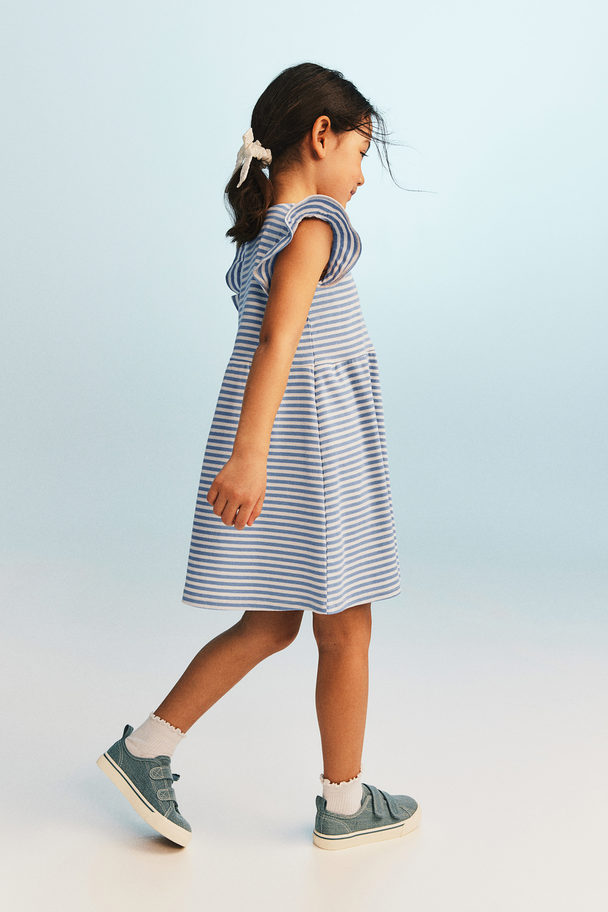 H&M Ribbed Jersey Dress Light Blue/striped