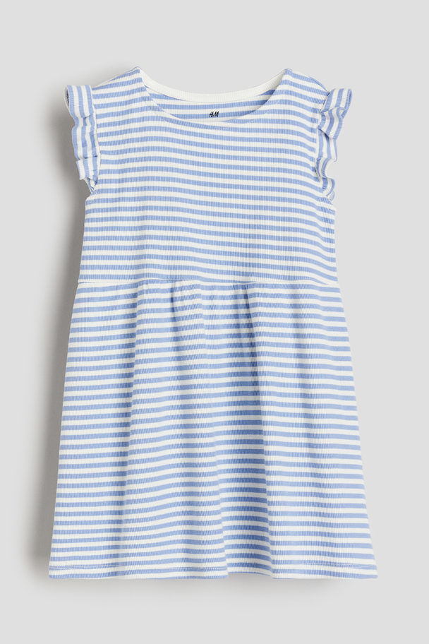 H&M Ribbed Jersey Dress Light Blue/striped