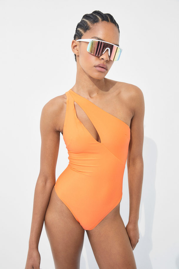 H&M Einseitig schulterfreier Badeanzug High Leg Orange