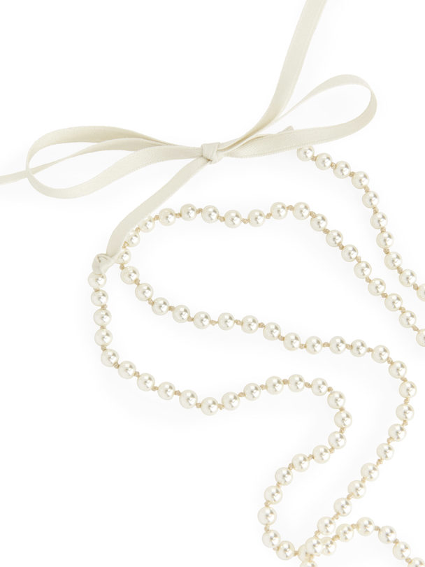 ARKET Pearl Satin Ribbon Necklace White