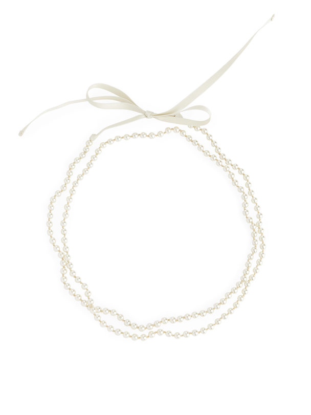 ARKET Pearl Satin Ribbon Necklace White