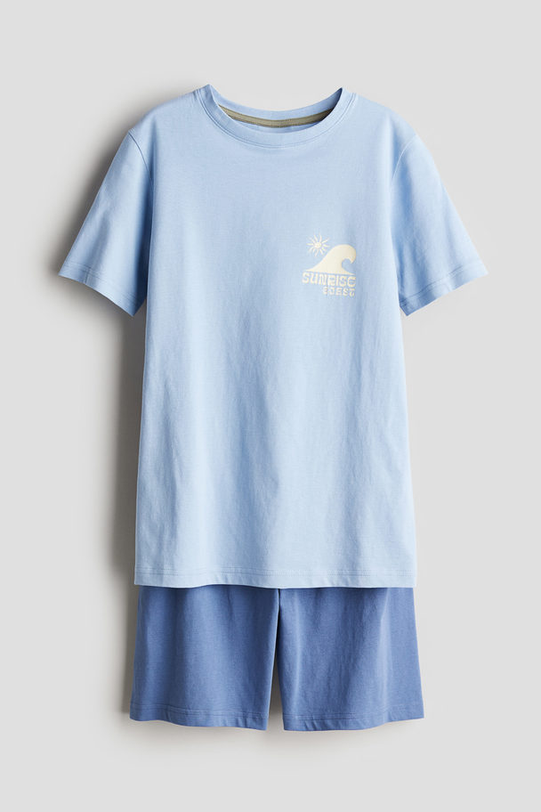 H&M Cotton Jersey Pyjamas Light Blue/sunrise Coast