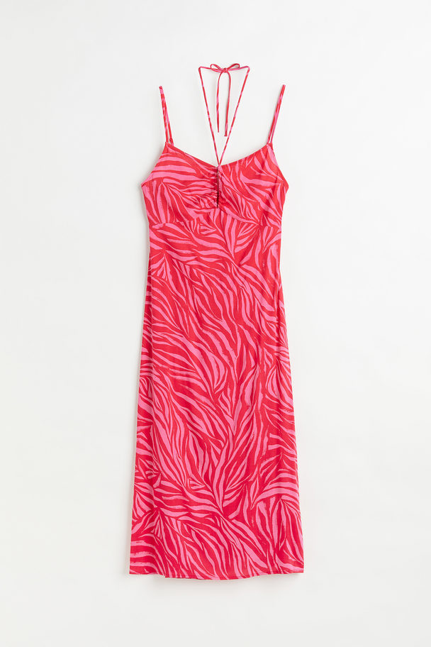 H&M Rückenfreies Kleid Rot/Zebraprint