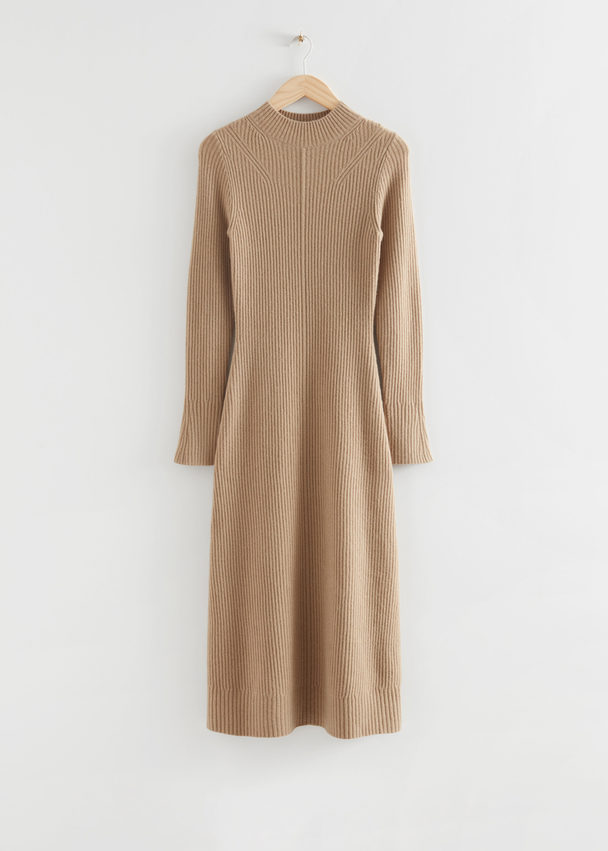 & Other Stories Fitted A-line Wool Knit Dress Beige