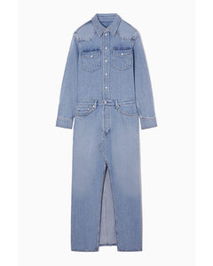 Denim Maxi Shirt Dress Dusty Light Blue