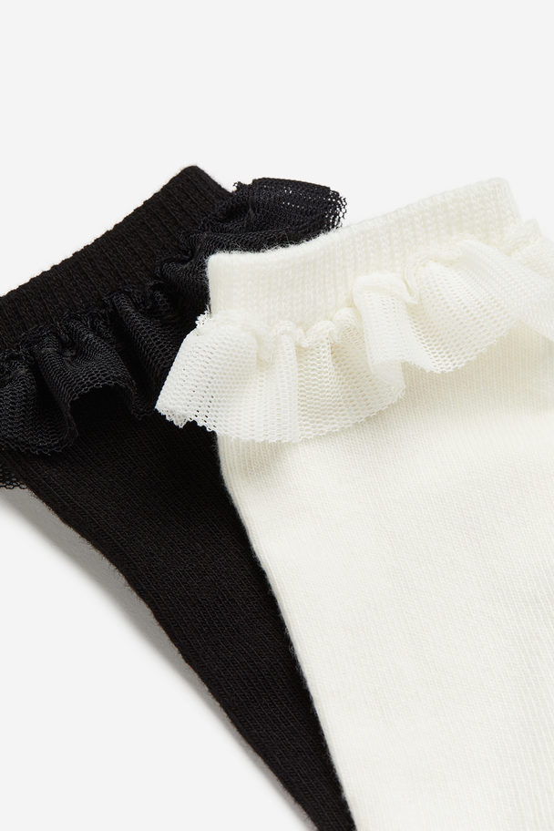 H&M 2-pack Frill-trimmed Knee Socks Black/white