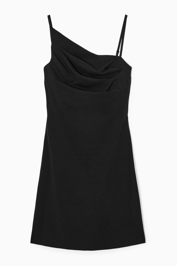 COS Asymmetric Draped Mini Dress Black