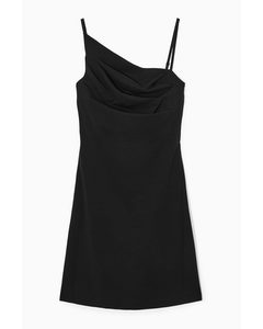 Asymmetric Draped Mini Dress Black