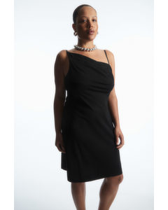 Asymmetric Draped Mini Dress Black