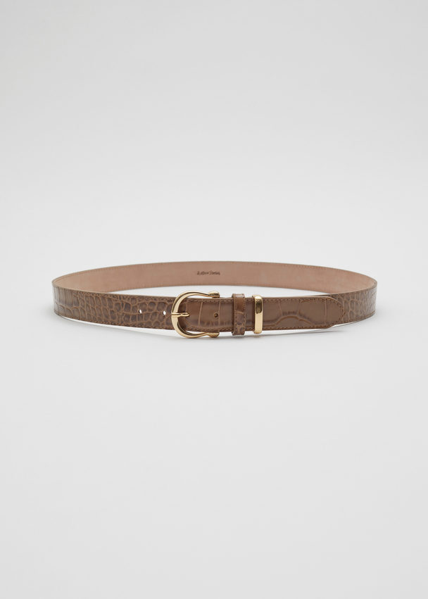 & Other Stories Croco Leather Belt Brown
