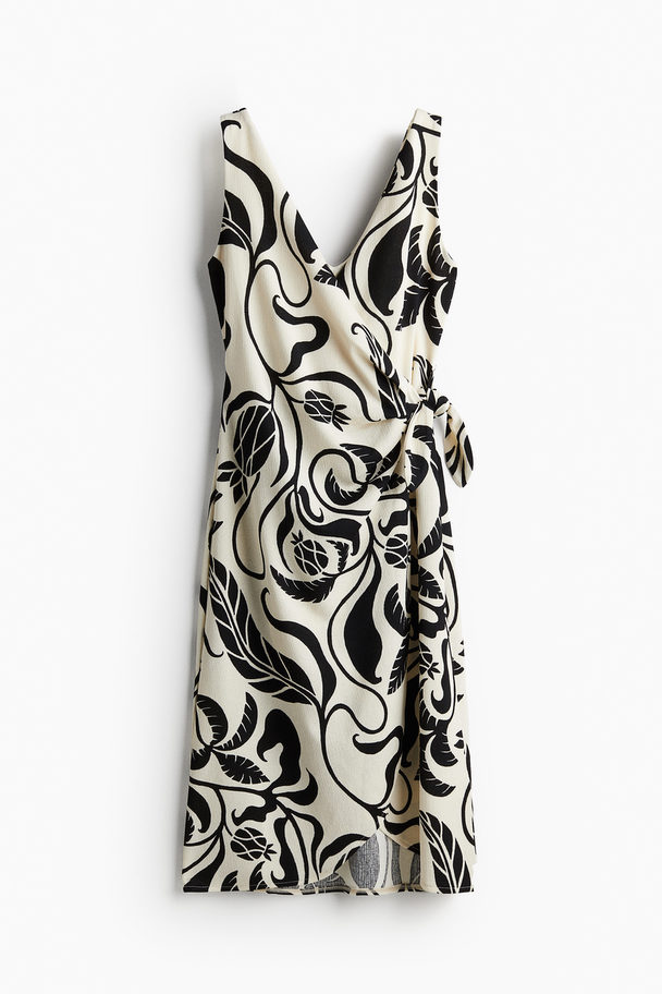 H&M Strukturvævet Slå Om-kjole Creme/sortmønstret