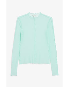 Light Turquoise Long-sleeve Mesh Top Pastel Turquoise
