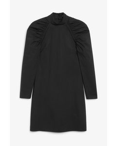 Ruched Sleeve Mini Dress Black