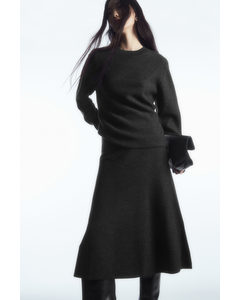 Flared Merino Wool Midi Skirt Dark Grey