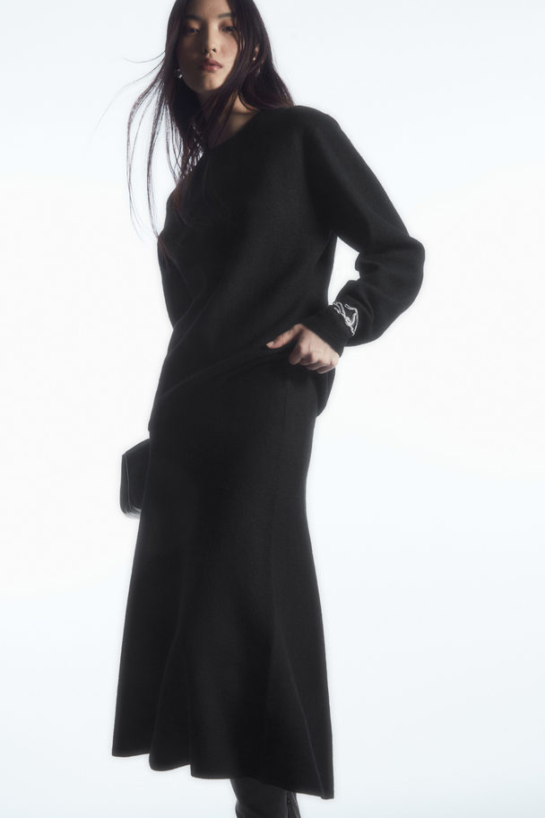 COS Flared Merino Wool Midi Skirt Black
