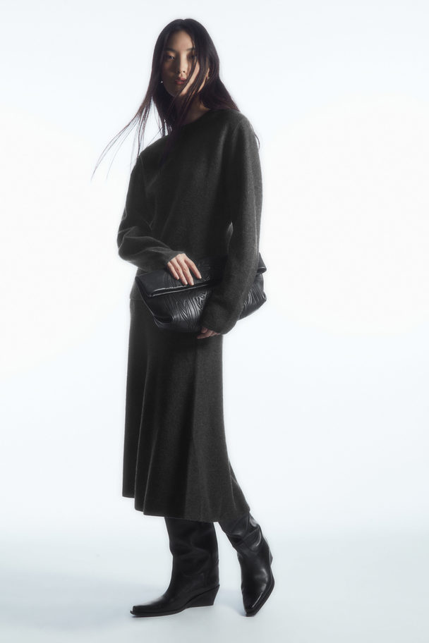 COS Flared Merino Wool Midi Skirt Dark Grey