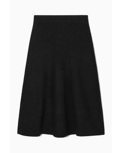 Flared Merino Wool Midi Skirt Black