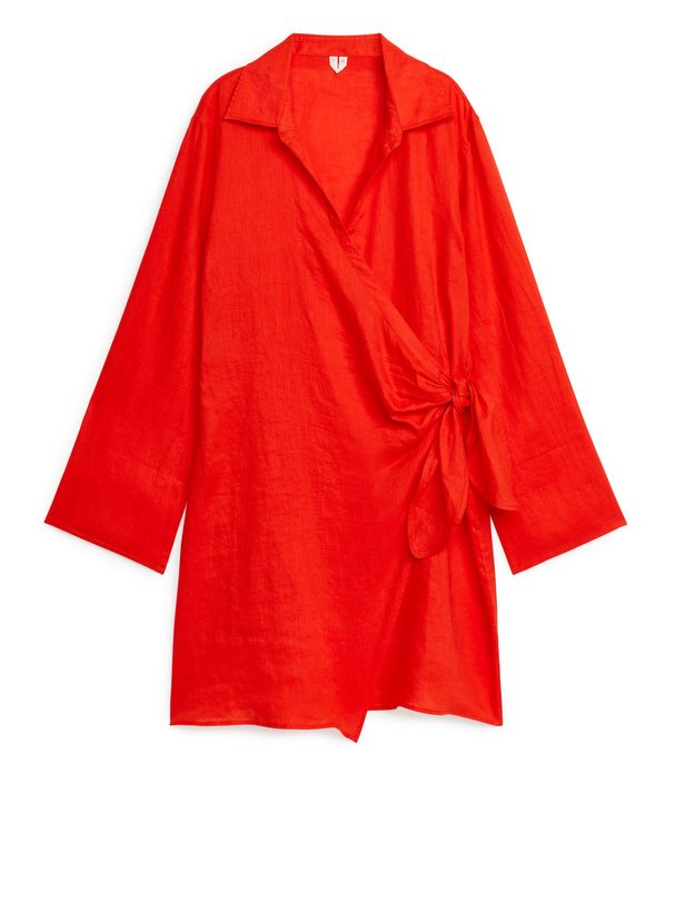 ARKET Linen Wrap Dress Bright Red