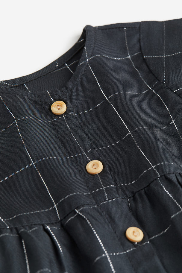 H&M Button-front Dress Dark Grey/checked
