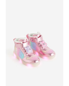 Warm-lined Flashing Hi-top Trainers Pink/care Bears