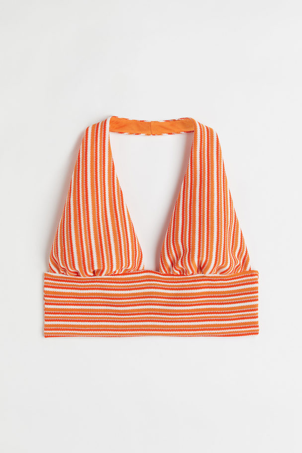H&M H&m+ Halterneck Top Orange/striped