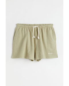 Embroidery-detail Jersey Shorts Light Sage Green