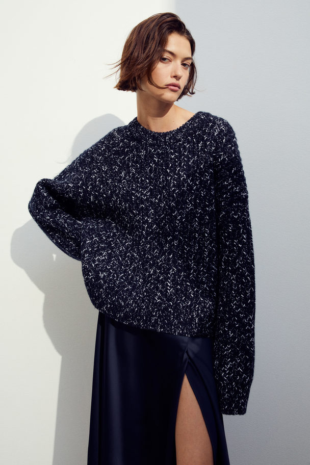 H&M Oversize-Pullover aus Wollmix Schwarzmeliert