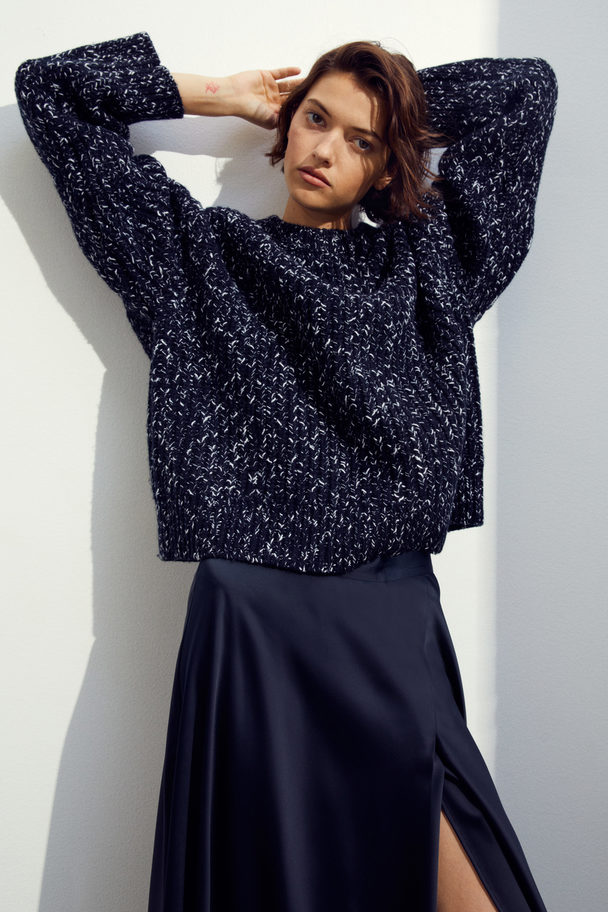 H&M Oversize-Pullover aus Wollmix Schwarzmeliert