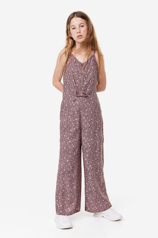 H&M Tie-detail Viscose Jumpsuit Light Pink/floral