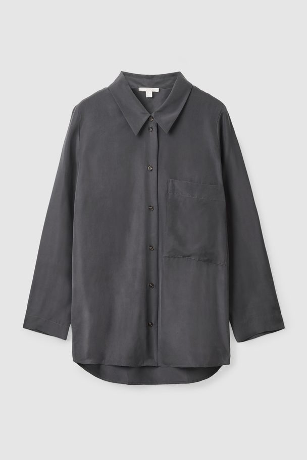 COS Longline Silk Shirt Dark Grey