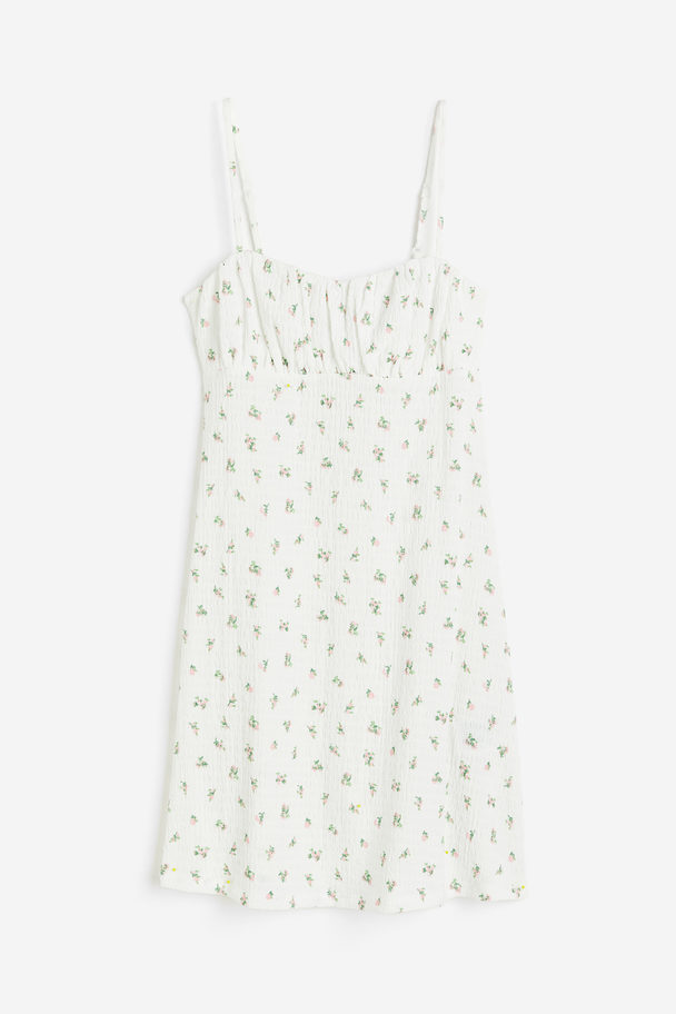 H&M Gecrinkeltes Jerseykleid Weiß/Geblümt