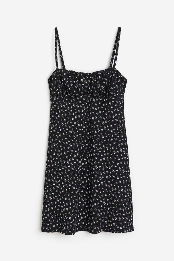 H&M Crinkled Jersey Dress Black/floral