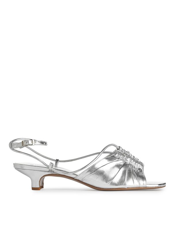 ARKET Heeled Leather Sandals Silver