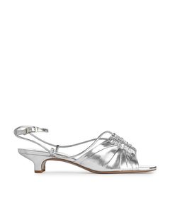 Heeled Leather Sandals Silver